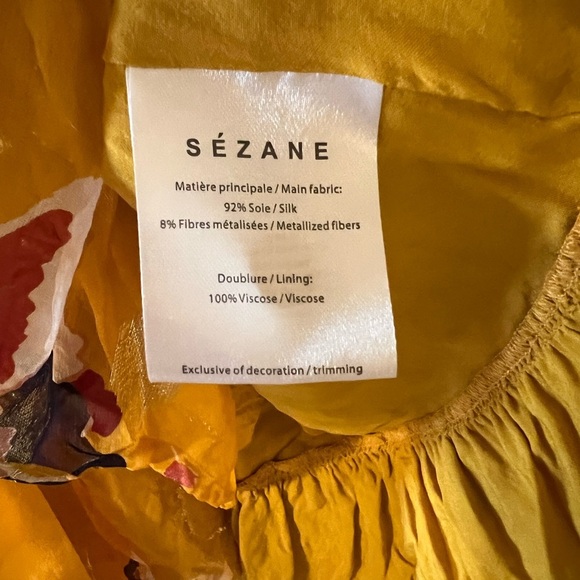 Sézane Anita Silk Blouse in Grands Fleurs Safran Mustard Yellow EU 38 (US 6) - Picture 11 of 13